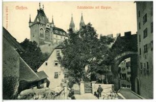 Meißen. Schlossbrücke mit Burgtor, Hohlweg