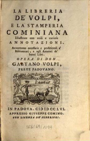La libreria de Volpi e la stamperia Cominiana