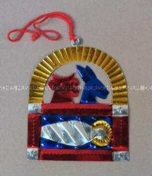 Christbaumschmuck: Krippe, mit Tieren und Jesuskind