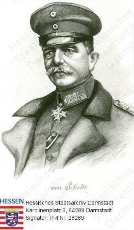 Scholtz, [Friedrich] v. (1851-1927) / Porträt in Uniform, leicht linksgewandtes und -blickendes Brustbild