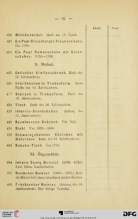 X. Möbel (Nr. 425-433)