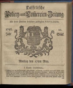 21. Stueck, Montag den 17ten May 1756