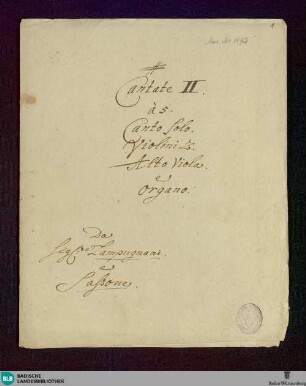 2 Cantatas - Don Mus.Ms. 1192 : S, strings, org