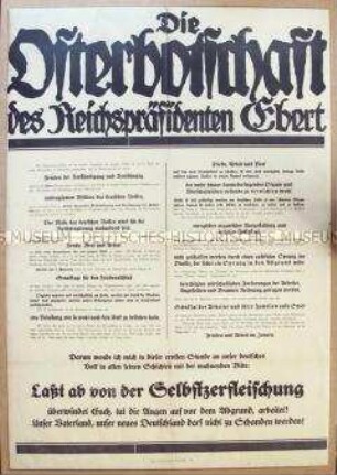 Maueranschlag mit der "Osterbotschaft" des Reichspräsidenten Ebert