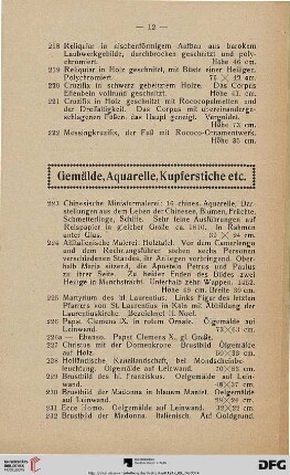 Gemälde, Aquarelle, Kupferstiche (Nr. 223-260a)