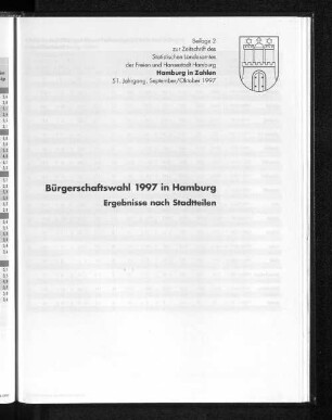 Beilage 2, 09-10/1997. Bürgerschaftswahl 1997 in Hamburg. Ergebnisse nach Stadtteilen