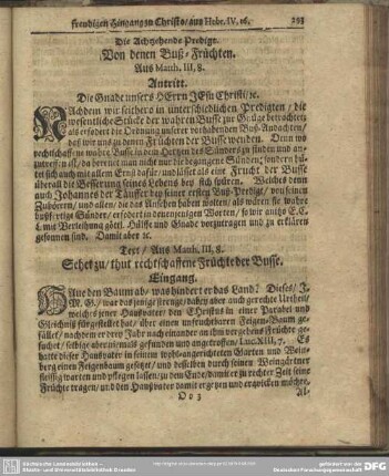 Die Achtzehende Predigt. Von denen Buß-Früchten