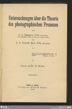 Untersuchungen über die Theorie des photographischen Prozesses