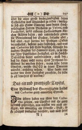 Das ein und zwantzigste Capitul. Eine Bildnuß des Gecreutzigten haltet mit Catharinæ gantz anmüthig Sprach.