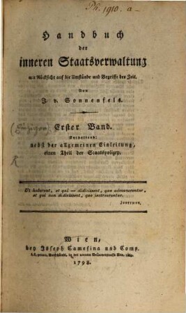 Handbuch der inneren Staatsverwaltung, 1. (1798)