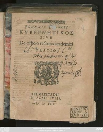 JOANNIS CASELII || KYBERNĒTIKOS || SIVE || De officio rectoris academici || ORATIO ||