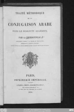Traité méthodique de la conjugaison arabe dans le dialecte algérien