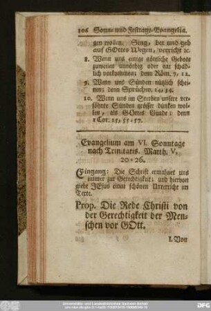 Evangelium am VI. Sonntage nach Trinitatis. Matth. V, 20 - 26.