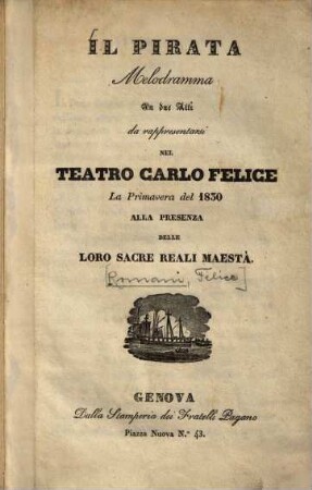 Il pirata : melodramma in due atti