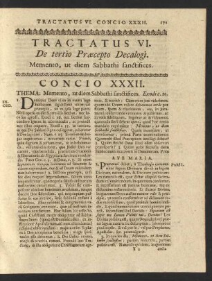 Tractatus VI. De tertio Praecepto Decalogi. Memento, ut diem Sabbathi sanctifices.