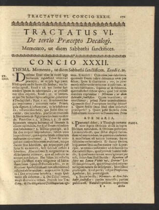 Tractatus VI. De tertio Praecepto Decalogi. Memento, ut diem Sabbathi sanctifices.