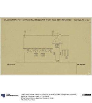 Darmstadt, Stallgebäude mit Kutscherwohnung für Julius Glückert, Aufriss der Südfassade