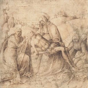 Maria mit dem Leichnam Christi auf dem Schoß zwischen Johannes und Magdalena verso: Landschaft