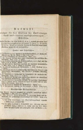 Auswahl einiger für das Studium der Entbindungskunst insbesondere empfehlenswerthen Schriften.