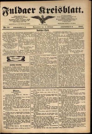 Erste Ausgabe vom Samstag, den 21. Februar 1903.