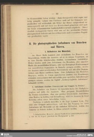 II. Die photographischen Aufnahmen von Menschen und Thieren