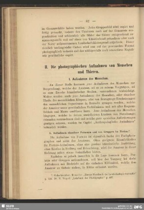 II. Die photographischen Aufnahmen von Menschen und Thieren