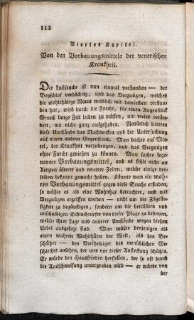 Viertes Kapitel. Von den Vorbauungsmitteln der venerischen Krankheit.