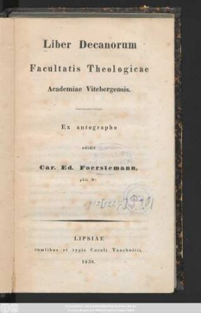 Liber Decanorum Facultatis Theologicae Academicae Vitebergensis
