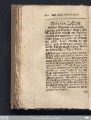 Die LXXX. Lection. Gehalten Mittwochs d. 8. Aug. 1725.