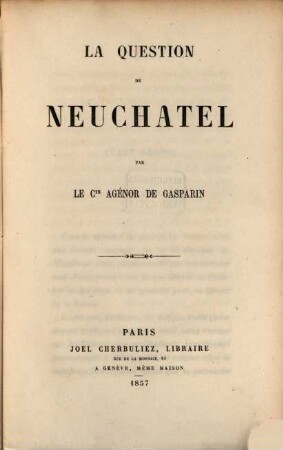 La question de Neuchatel