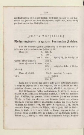 Zweite Abtheilung. Rechnungsarten in ganzen benannten Zahlen