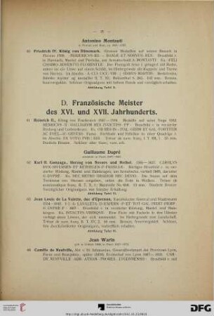 D. Französische Meister des XVI. und XVII. Jahrhunderts (Nr. 61-66)