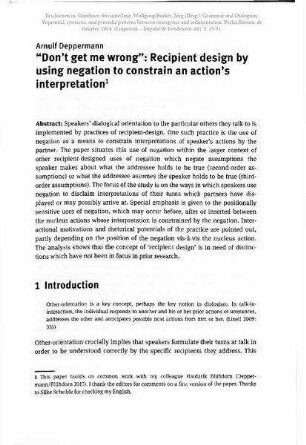 "Don't get me wrong": recipient design by reactive and anticipatory uses of negation to constrain an action's interpretation