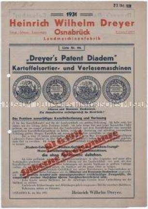 "Dreyer's Patent Diadem" Kartoffelsortier- und Verlesemaschinen