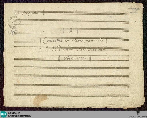 Concertino - Mus. Hs. 795 : fl, vl (2), vlc; G; GroF 809 BelH deest FarinaS 2004 11