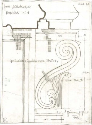 Fischer, Theodor; Nürnberg; Haus Adelsberger - Kapitell (Ansicht, Schnitt)