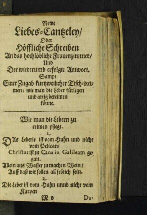 Newe Liebes-Cantzeley/ Oder Höffliche Schreiben An das ...