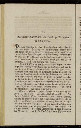 III. Agricultur-Maschinen-Werkstatt zu Malapane in Oberschlesien