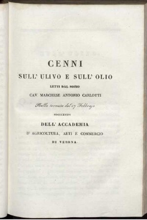 Cenni Sull' Ulivo e Sull' Olio