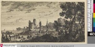 [Flusslandschaft mit Segelbooten und einigen Personen am Ufer]