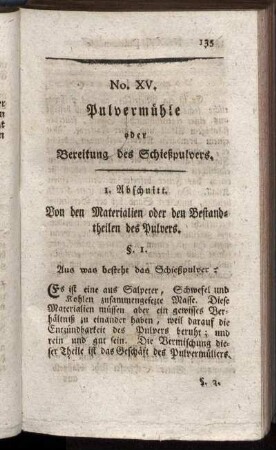 No. XV. Pulvermühle oder Bereitung des Schießpulvers.