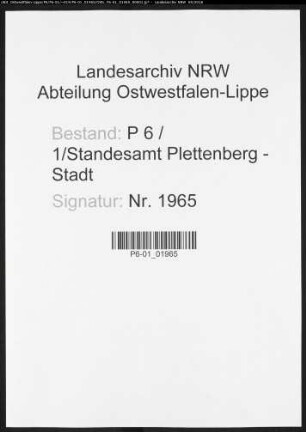 Sterberegister Standesamt Plettenberg-Stadt