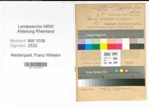 Entnazifizierung Franz Wilhelm Niederquell , geb. 21.12.1907 (Angestellter)