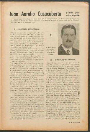 Juan Aurelio Casacuberta : primer gran actor argentino