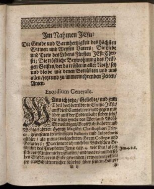 Exordium Generale; Exordium Speciale; Votum; Tractatio.