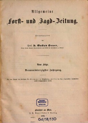 Allgemeine Forst- und Jagdzeitung : Allg. F. u. J. Ztg. = German journal of forest research, 49 = N.F. 1873