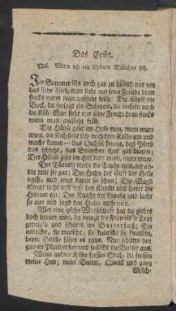 Das Erste. Mel. Wenn ich ein schönes Mädchen seh.