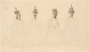 Skizzen zu vier Damen, Köpfe und Kopfputz ausgeführt