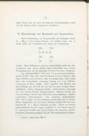 V. Einwirkung von Hydrazin auf Cyanaceton.