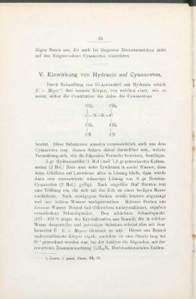 V. Einwirkung von Hydrazin auf Cyanaceton.